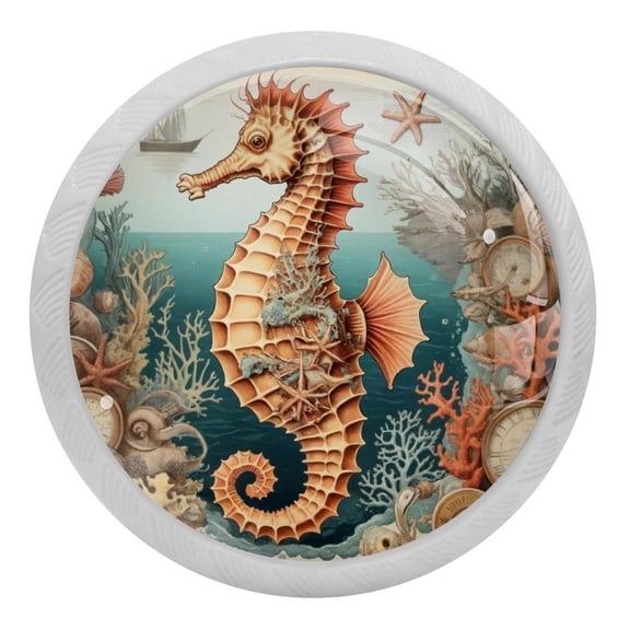 PhooArto Vintage Map Seahorse 4 PCS Crystal Glass Cabinet Knobs, Drawer Kitchen Cabinets Dresser Cupboard Wardrobe Pulls Handle - Glowing in the Dark
