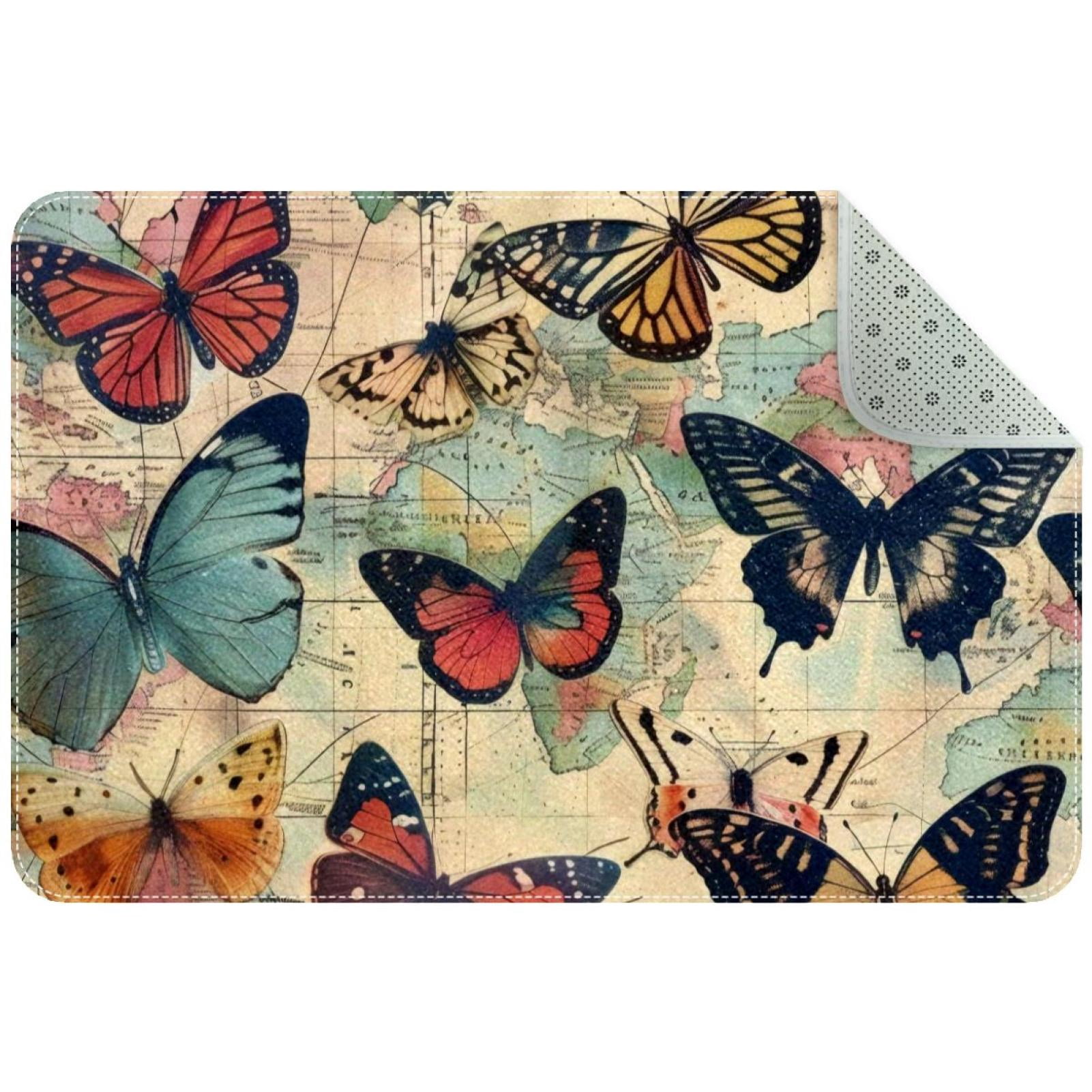 Naturestep Rug Butterfly PhooArto Vintage Maps Butterflies Patterns Decorative Doormat, 31x20in ...