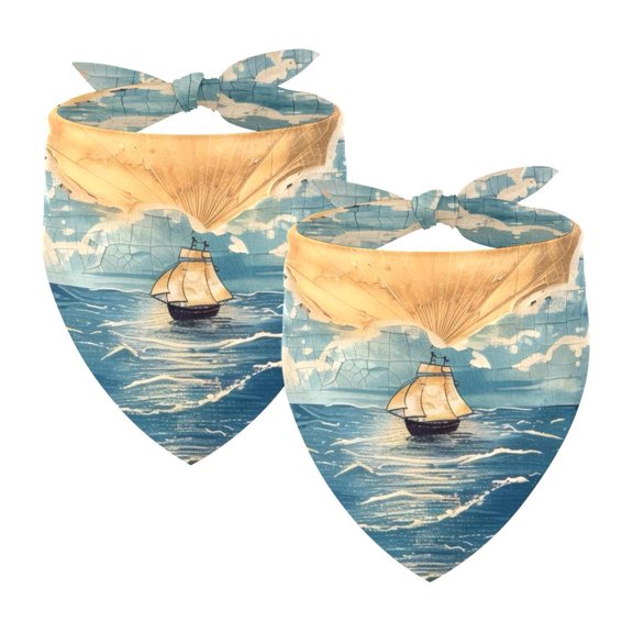 PhooArto Vintage Marine Sundown Landscape Dog Bandanas, 2 Pack Soft Washable Pet Scarf Triangle for Large Dogs Puppies and Cats