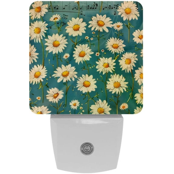 PhooArto Vintage Music Notes Daisy Pattern Plug in LED Night Light Auto Sensor Dusk to Dawn Decorative Night for Bedroom, Bathroom, Kitchen, Hallway, Stairs, Baby's Room, Energy Saving