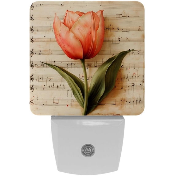 PhooArto Vintage Music Tulip Flower Plug in LED Night Light Auto Sensor Dusk to Dawn Decorative Night for Bedroom, Bathroom, Kitchen, Hallway, Stairs, Baby's Room, Energy Saving