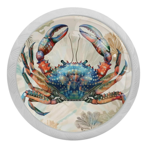 PhooArto Vintage Ocean Crab Fish 4 PCS Crystal Glass Cabinet Knobs, Drawer Kitchen Cabinets Dresser Cupboard Wardrobe Pulls Handle - Glowing in the Dark