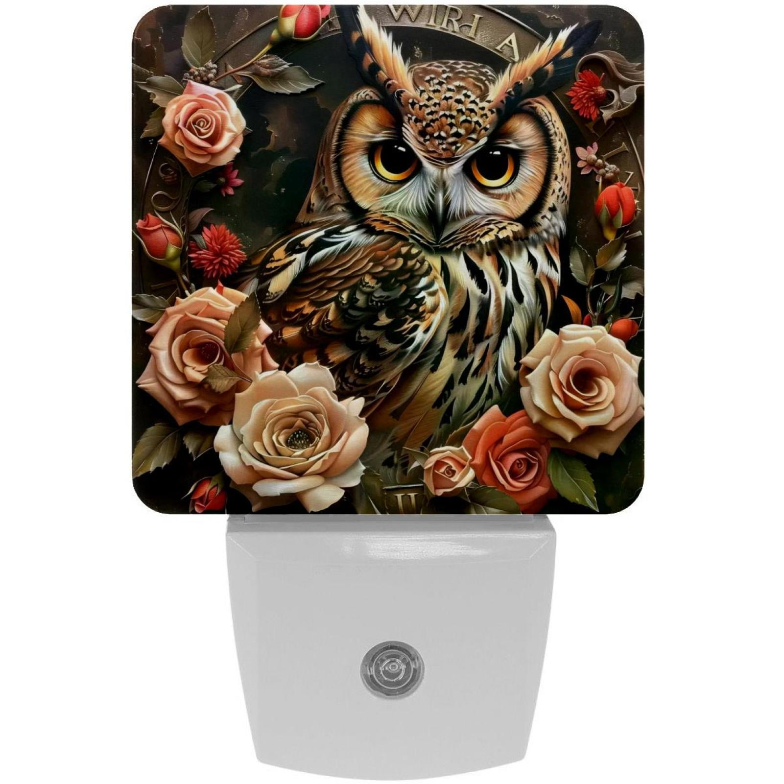 PhooArto Vintage Owl Flowers Plug in LED Night Light Auto Sensor Dusk to Dawn Decorative Night for Bedroom, Bathroom, Kitchen, Hallway, Stairs, Baby's Room, Energy Saving