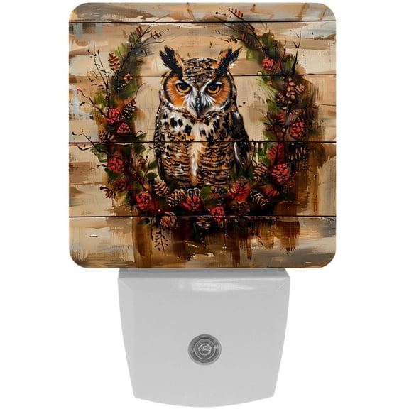 PhooArto Vintage Owl on Wood Plug in LED Night Light Auto Sensor Dusk to Dawn Decorative Night for Bedroom, Bathroom, Kitchen, Hallway, Stairs, Baby's Room, Energy Saving