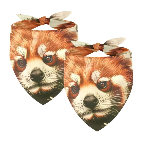 PhooArto Vintage Red Panda Daisy Flowers Dog Bandanas, 2 Pack Soft Washable Pet Scarf Triangle for Large Dogs Puppies and Cats