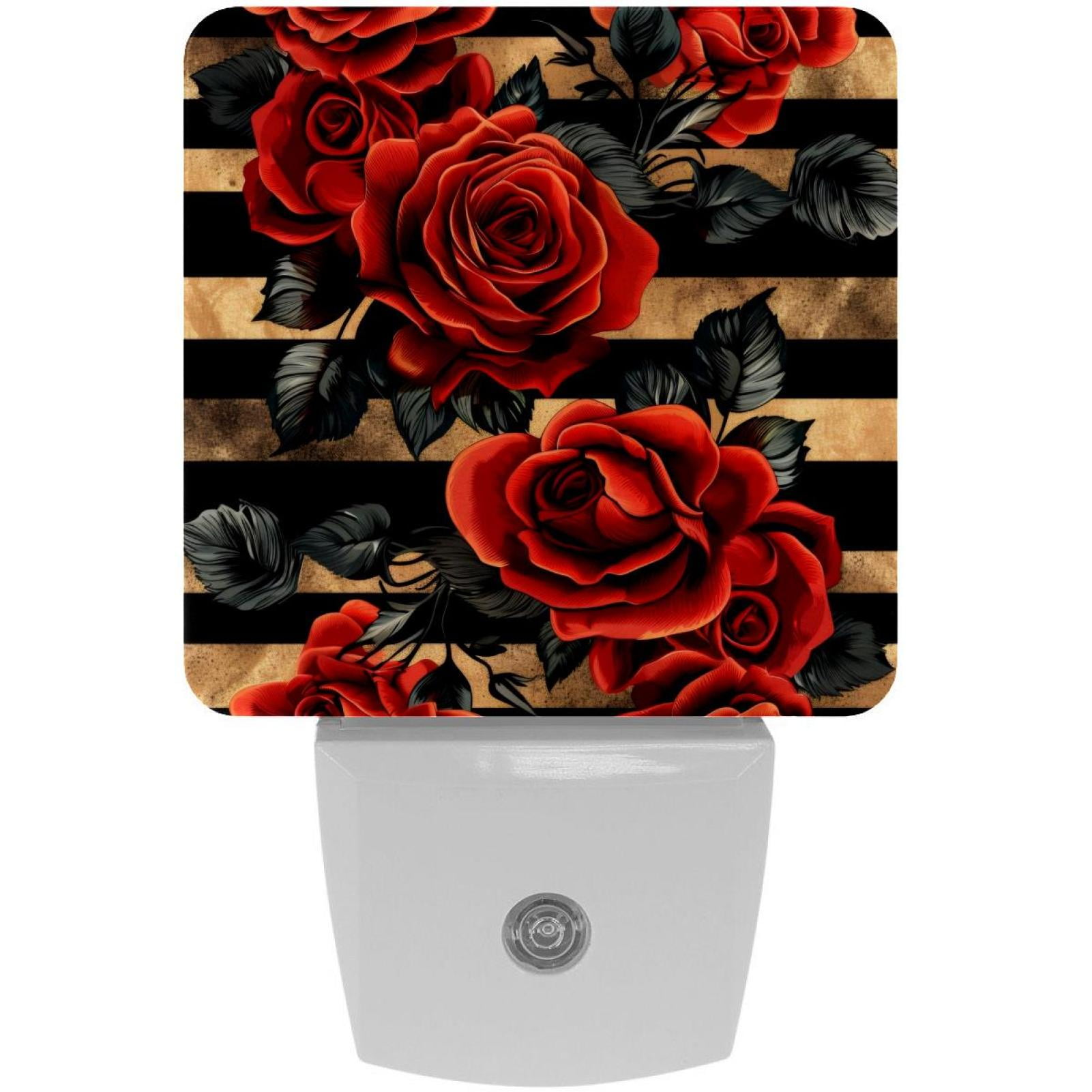 PhooArto Vintage Rose Lines Pattern Plug in LED Night Light Auto Sensor Dusk to Dawn Decorative Night for Bedroom, Bathroom, Kitchen, Hallway, Stairs, Baby's Room, Energy Saving