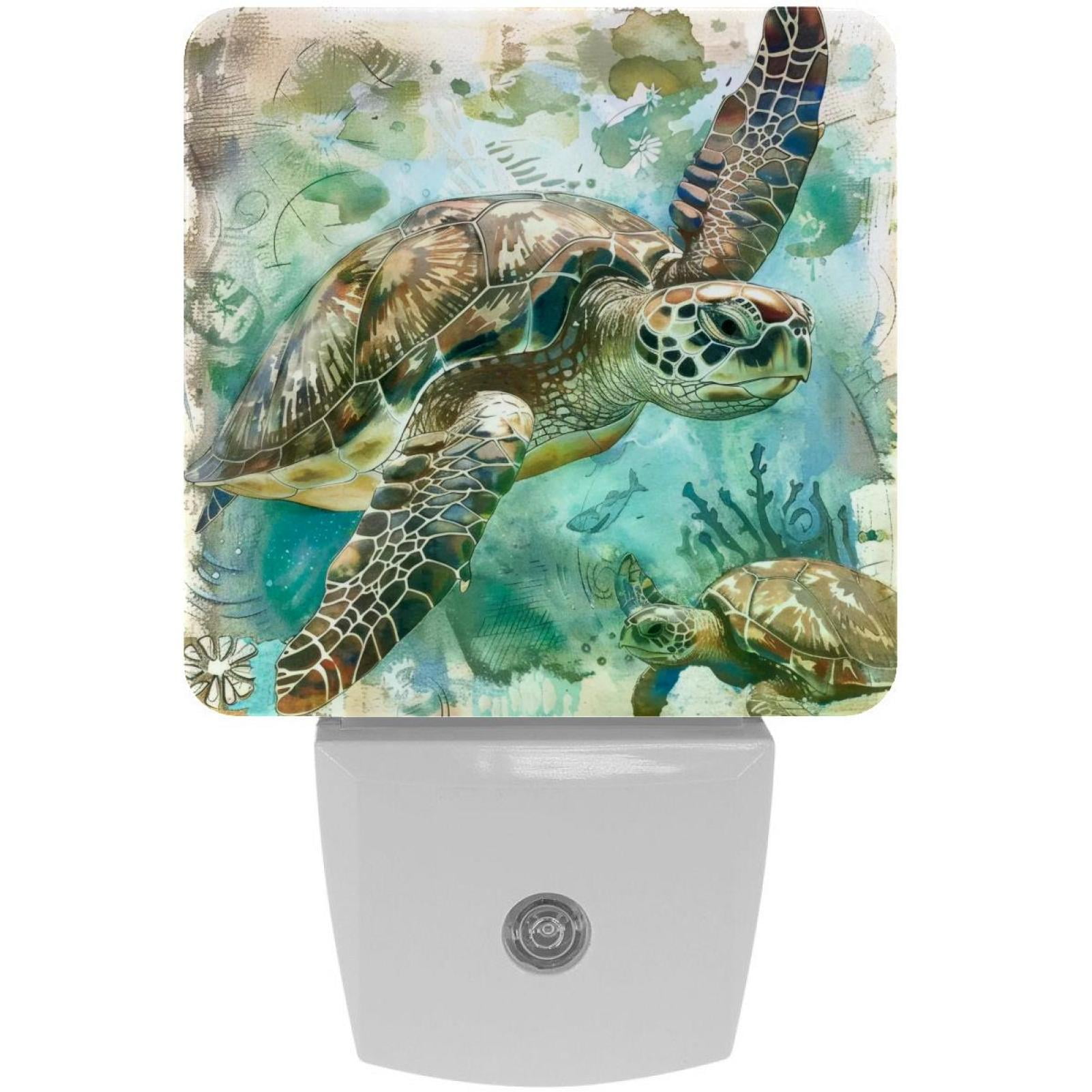 PhooArto Vintage Sea Turtle Painting Plug in LED Night Light Auto Sensor Dusk to Dawn Decorative Night for Bedroom, Bathroom, Kitchen, Hallway, Stairs, Baby's Room, Energy Saving