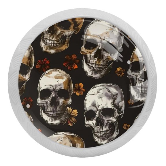 PhooArto Vintage Skull Flowers 4 PCS Crystal Glass Cabinet Knobs, Drawer Kitchen Cabinets Dresser Cupboard Wardrobe Pulls Handle - Glowing in the Dark