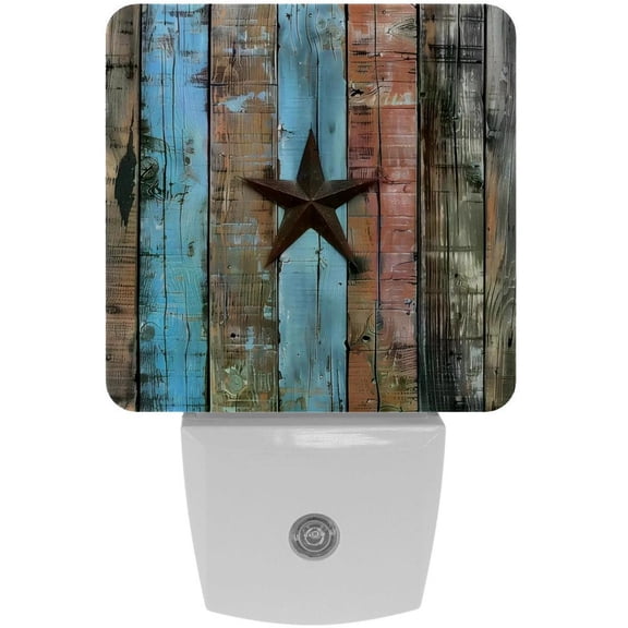 PhooArto Vintage Star Rustic Wood Plank Plug in LED Night Light Auto Sensor Dusk to Dawn Decorative Night for Bedroom, Bathroom, Kitchen, Hallway, Stairs, Baby's Room, Energy Saving