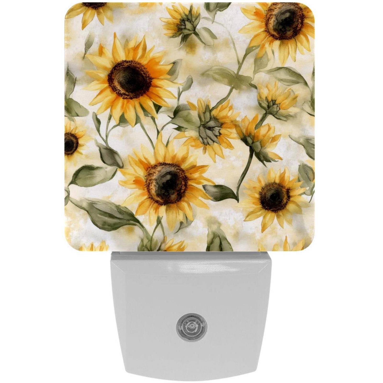 PhooArto Vintage Sunflower Pattern Plug in LED Night Light Auto Sensor Dusk to Dawn Decorative Night for Bedroom, Bathroom, Kitchen, Hallway, Stairs, Baby's Room, Energy Saving