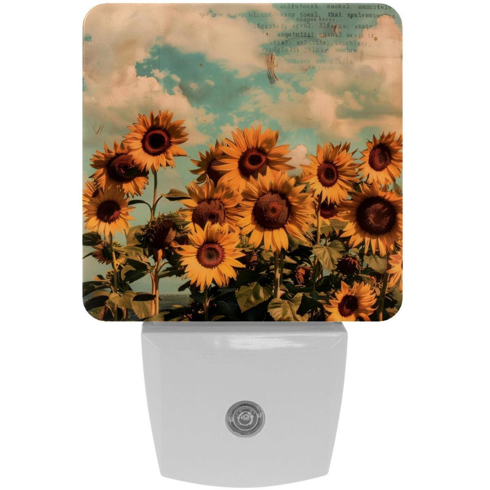PhooArto Vintage Sunflowers Blue Sky Plug in LED Night Light Auto Sensor Dusk to Dawn Decorative Night for Bedroom, Bathroom, Kitchen, Hallway, Stairs, Baby's Room, Energy Saving