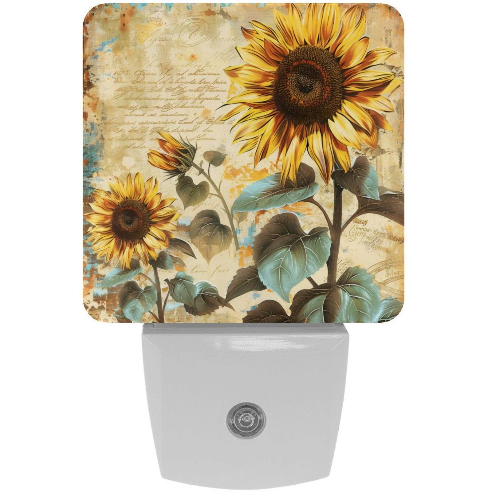 PhooArto Vintage Sunflowers Letters Plug in LED Night Light Auto Sensor Dusk to Dawn Decorative Night for Bedroom, Bathroom, Kitchen, Hallway, Stairs, Baby's Room, Energy Saving