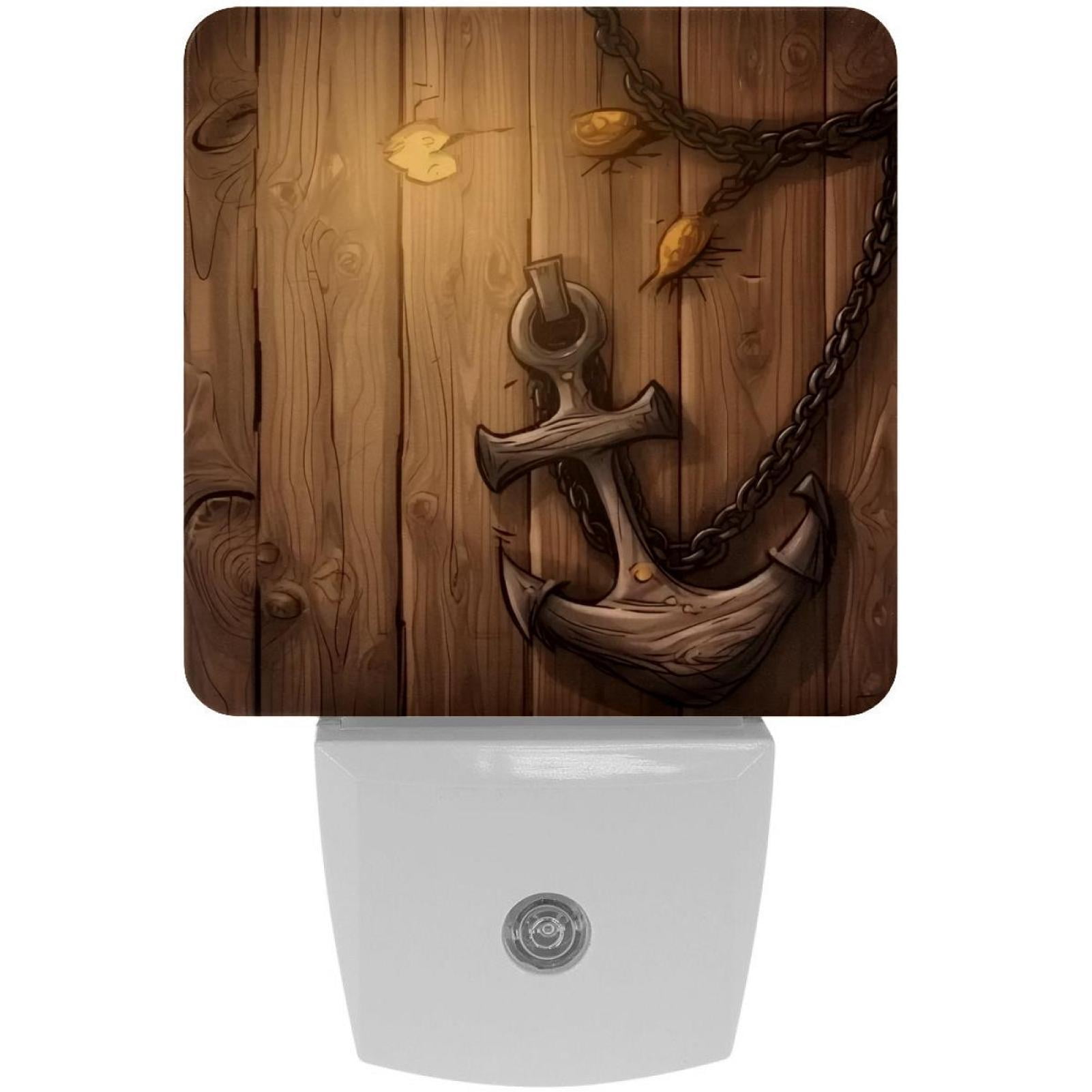 PhooArto Vintage Wooden Board Anchor Plug in LED Night Light Auto Sensor Dusk to Dawn Decorative Night for Bedroom, Bathroom, Kitchen, Hallway, Stairs, Baby's Room, Energy Saving