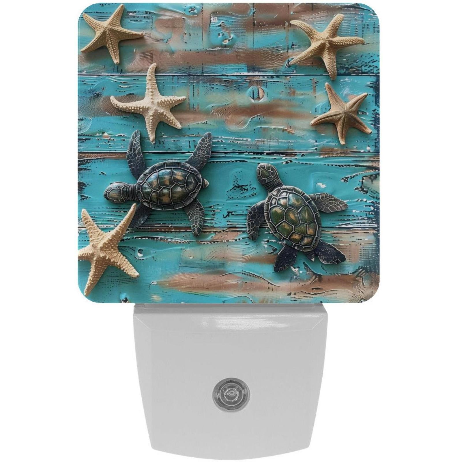 PhooArto Vintage Wooden Board Seashell Turtle Plug in LED Night Light Auto Sensor Dusk to Dawn Decorative Night for Bedroom, Bathroom, Kitchen, Hallway, Stairs, Baby's Room, Energy Saving