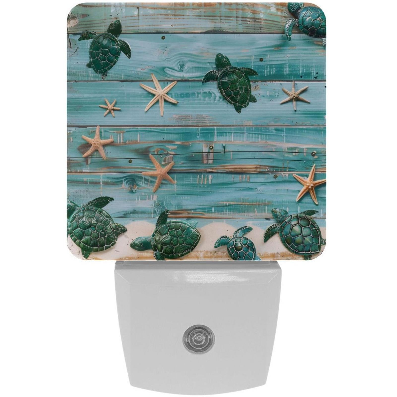PhooArto Vintage Wooden Sea Shell Turtle Plug in LED Night Light Auto Sensor Dusk to Dawn Decorative Night for Bedroom, Bathroom, Kitchen, Hallway, Stairs, Baby's Room, Energy Saving