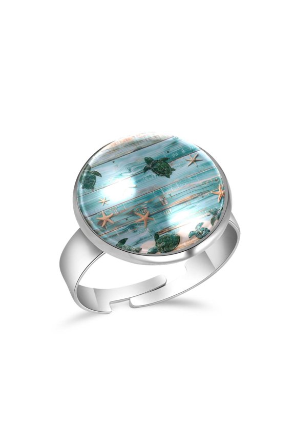 Vintage Wooden Sea Shell Turtle Stainless Steel Rings for Women, Open Adjustable Ring Promise Ring Jewelry Gifts