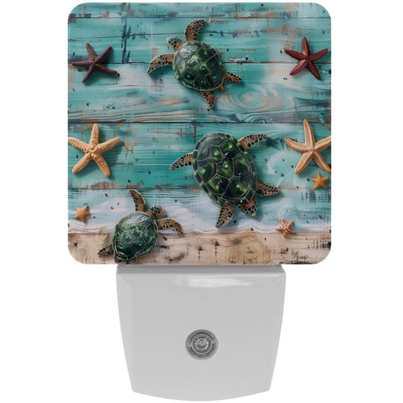 PhooArto Vintage Wooden Sea Turtle Shell Plug in LED Night Light Auto Sensor Dusk to Dawn Decorative Night for Bedroom, Bathroom, Kitchen, Hallway, Stairs, Baby's Room, Energy Saving