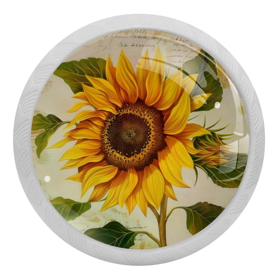 PhooArto Vintage Yellow Floral Sunflower 4 PCS Crystal Glass Cabinet Knobs, Drawer Kitchen Cabinets Dresser Cupboard Wardrobe Pulls Handle - Glowing in the Dark