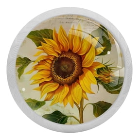 PhooArto Vintage Yellow Floral Sunflower 4 PCS Crystal Glass Cabinet Knobs, Drawer Kitchen Cabinets Dresser Cupboard Wardrobe Pulls Handle - Glowing in the Dark