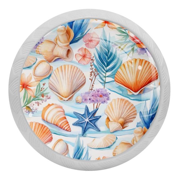 PhooArto Watercolor Beach Seashells Pattern 4 PCS Crystal Glass Cabinet Knobs, Drawer Kitchen Cabinets Dresser Cupboard Wardrobe Pulls Handle - Glowing in the Dark