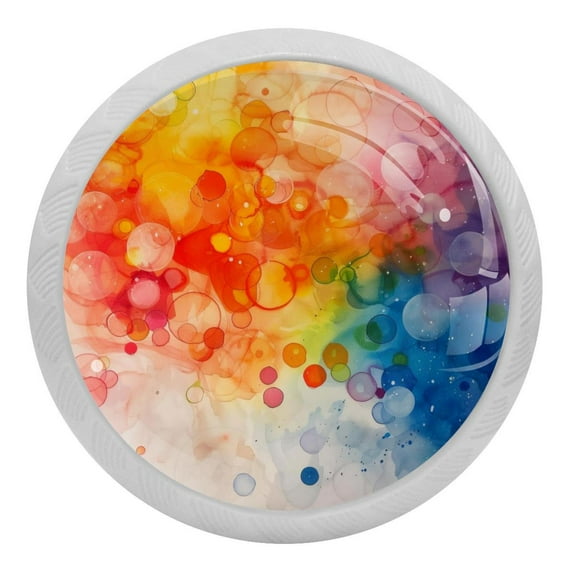 PhooArto Watercolor Colorful Bubbles 4 PCS Crystal Glass Cabinet Knobs, Drawer Kitchen Cabinets Dresser Cupboard Wardrobe Pulls Handle - Glowing in the Dark