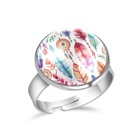 PhooArto Watercolor Dreamcatcher Pattern Stainless Steel Rings for Women, Open Adjustable Ring Promise Ring Jewelry Gifts