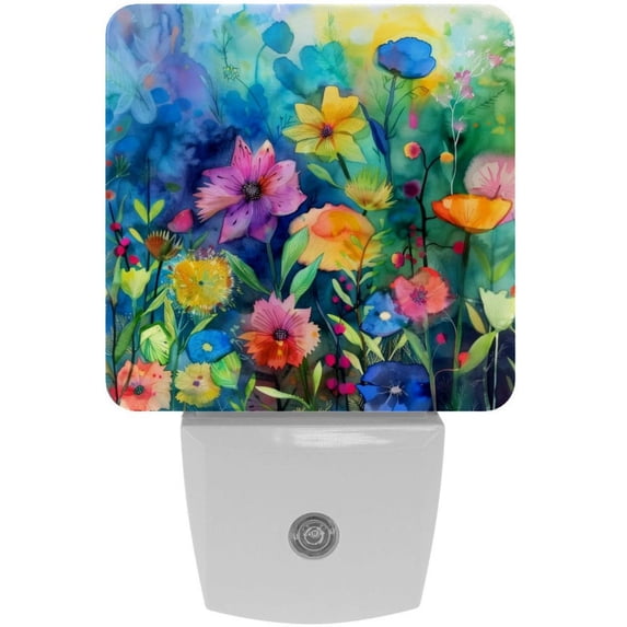 PhooArto Watercolor Flower Painting Plug in LED Night Light Auto Sensor Dusk to Dawn Decorative Night for Bedroom, Bathroom, Kitchen, Hallway, Stairs, Baby's Room, Energy Saving