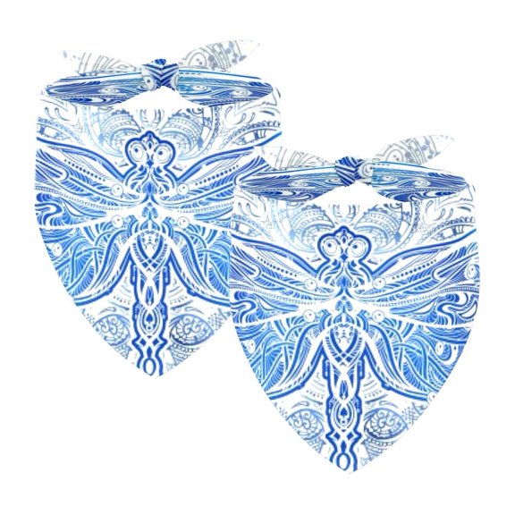 PhooArto Watercolor Flowers Dragonfly Dog Bandanas, 2 Pack Soft Washable Pet Scarf Triangle for Large Dogs Puppies and Cats