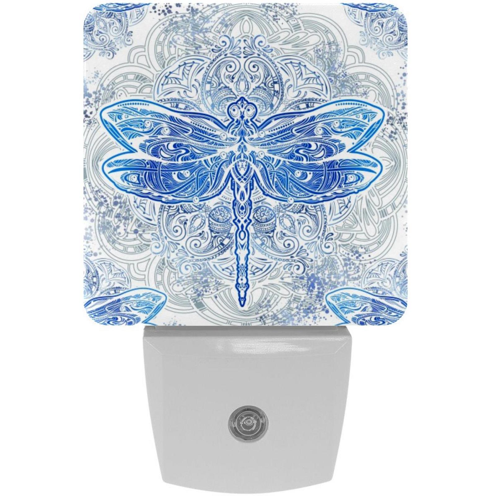 PhooArto Watercolor Flowers Dragonfly Plug in LED Night Light Auto Sensor Dusk to Dawn Decorative Night for Bedroom, Bathroom, Kitchen, Hallway, Stairs, Baby's Room, Energy Saving