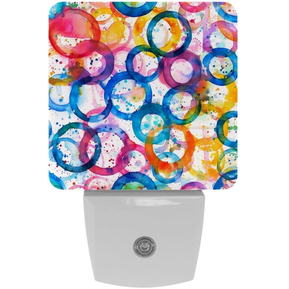 PhooArto Watercolor Splash Circles Pattern Plug in LED Night Light Auto Sensor Dusk to Dawn Decorative Night for Bedroom, Bathroom, Kitchen, Hallway, Stairs, Baby's Room, Energy Saving
