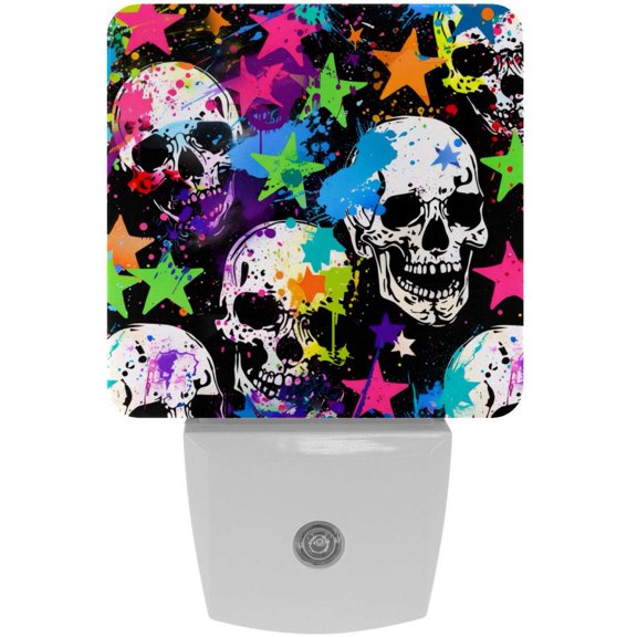 PhooArto Watercolor Splash Skulls Stars Plug in LED Night Light Auto Sensor Dusk to Dawn Decorative Night for Bedroom, Bathroom, Kitchen, Hallway, Stairs, Baby's Room, Energy Saving