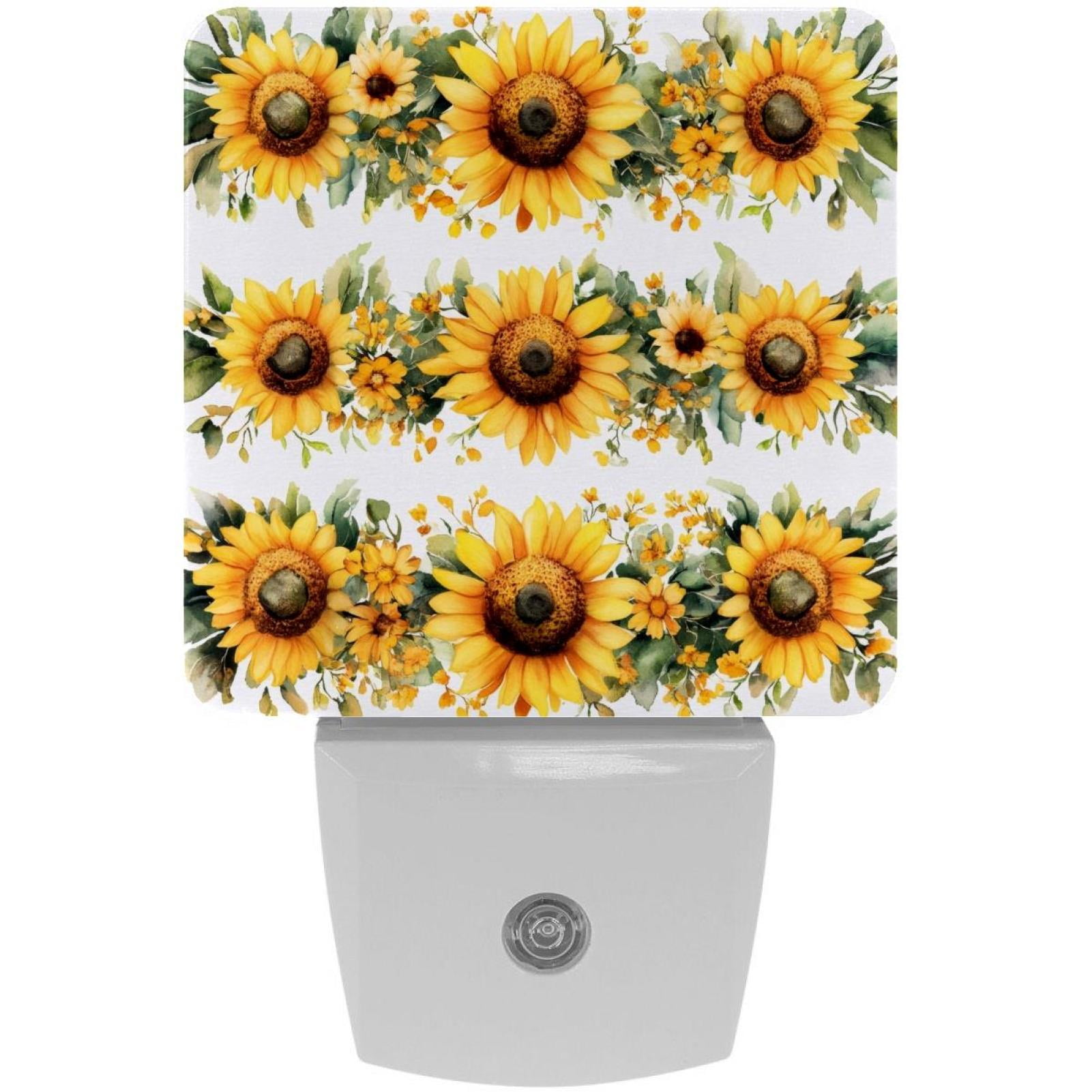 PhooArto Watercolor Sunflower Floral Plug in LED Night Light Auto Sensor Dusk to Dawn Decorative Night for Bedroom, Bathroom, Kitchen, Hallway, Stairs, Baby's Room, Energy Saving