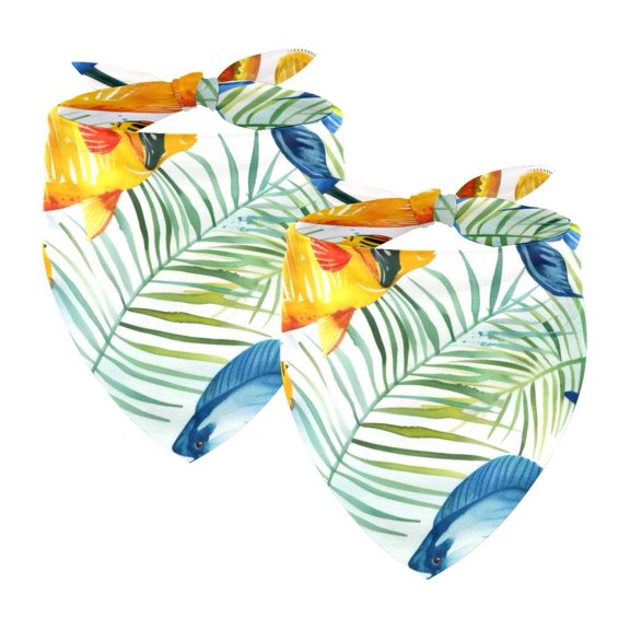 PhooArto Watercolor Tropical Fish Pattern Dog Bandanas, 2 Pack Soft Washable Pet Scarf Triangle for Large Dogs Puppies and Cats