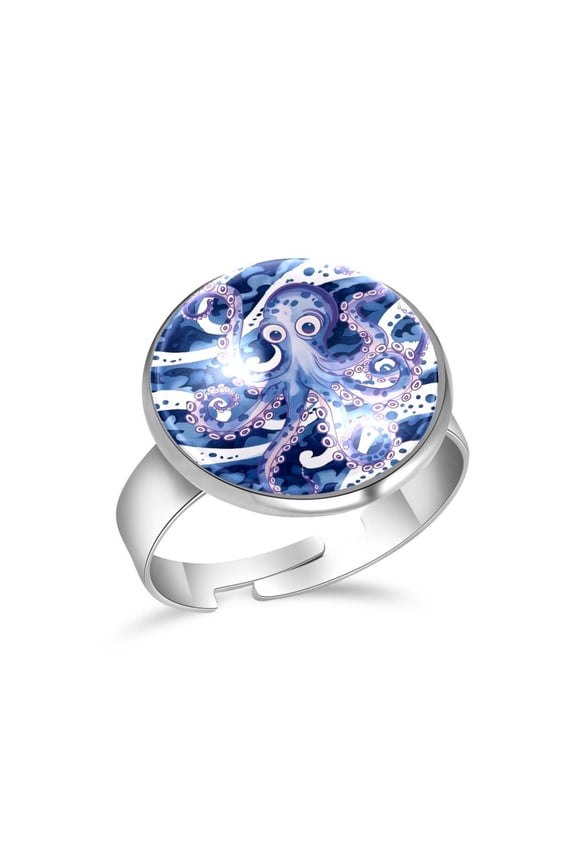Wave Octopus Pattern Stainless Steel Rings for Women, Open Adjustable Ring Promise Ring Jewelry Gifts