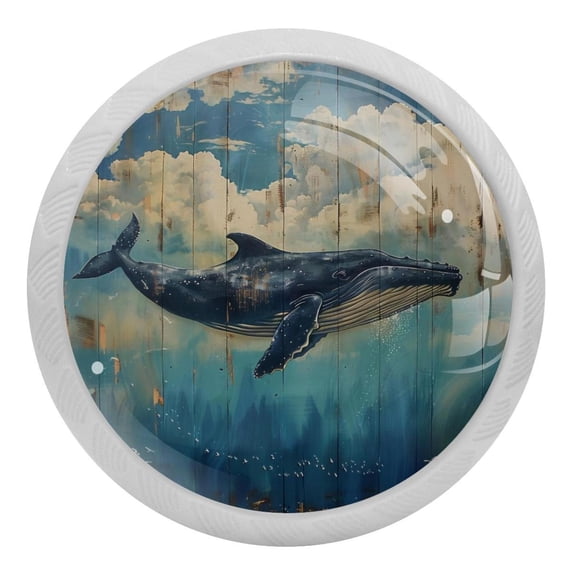 PhooArto Whale on Wood Blue Sky 4 PCS Crystal Glass Cabinet Knobs, Drawer Kitchen Cabinets Dresser Cupboard Wardrobe Pulls Handle - Glowing in the Dark