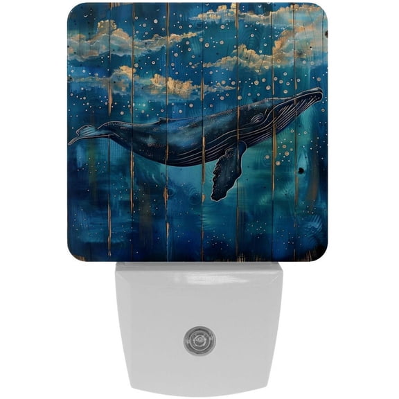 PhooArto Whale on Wood Board Deeper Ocean Plug in LED Night Light Auto Sensor Dusk to Dawn Decorative Night for Bedroom, Bathroom, Kitchen, Hallway, Stairs, Baby's Room, Energy Saving