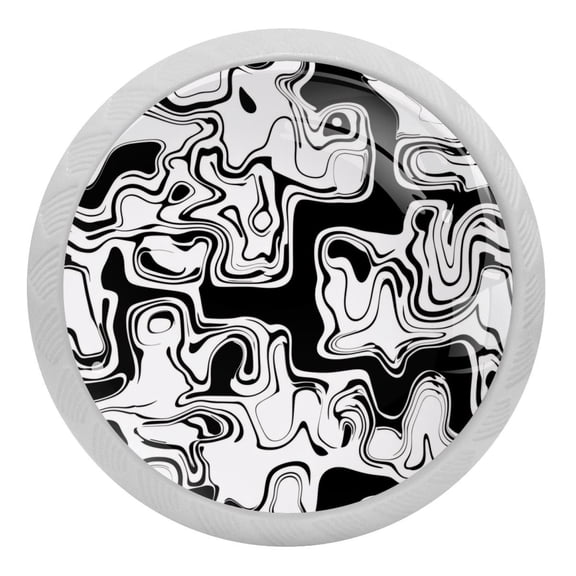 PhooArto White Black Abstract Pattern 4 PCS Crystal Glass Cabinet Knobs, Drawer Kitchen Cabinets Dresser Cupboard Wardrobe Pulls Handle - Glowing in the Dark