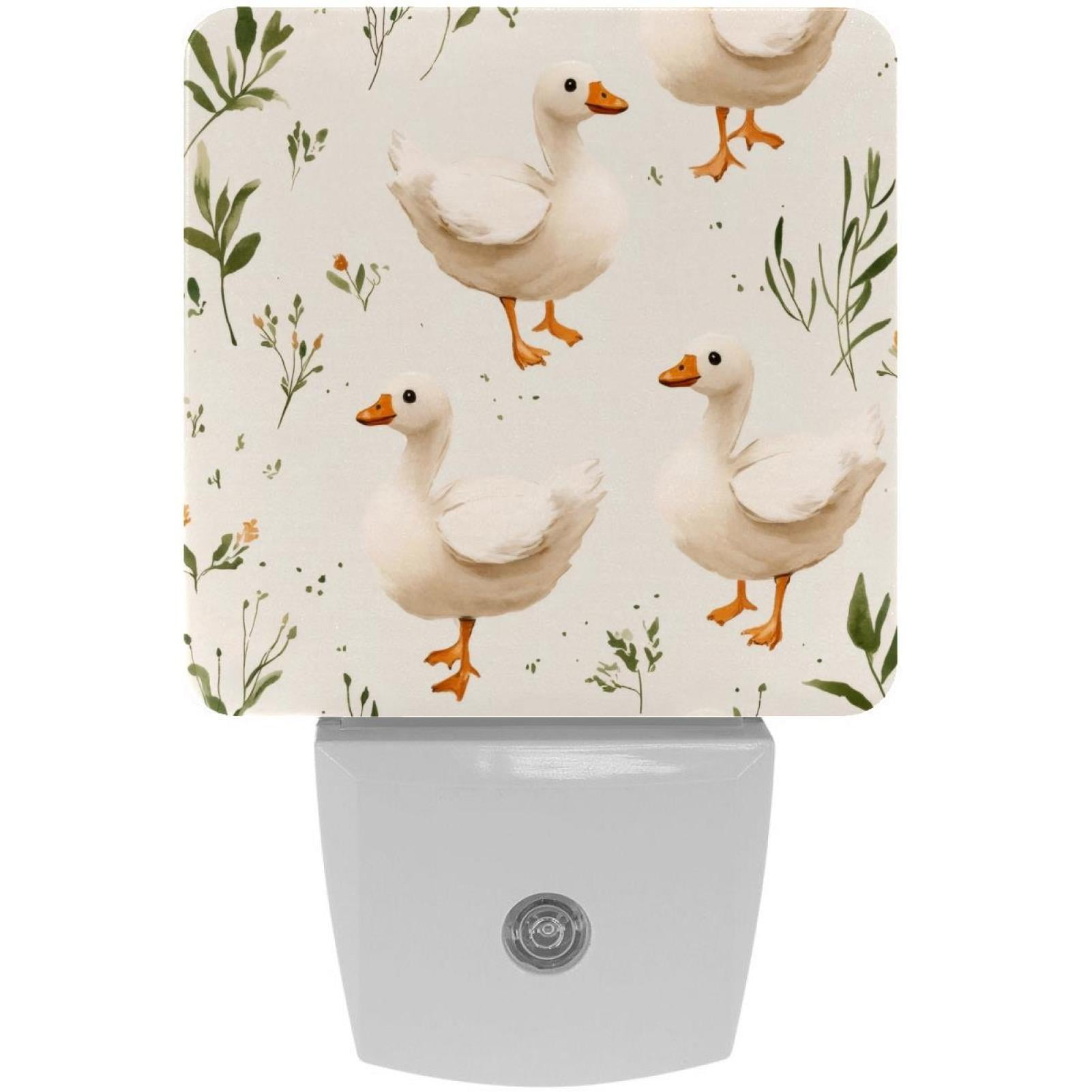 PhooArto White Gooses Patterns Plug in LED Night Light Auto Sensor Dusk to Dawn Decorative Night for Bedroom, Bathroom, Kitchen, Hallway, Stairs, Baby's Room, Energy Saving
