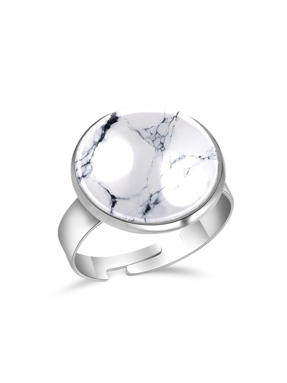 White Marble Print Stainless Steel Rings for Women, Open Adjustable Ring Promise Ring Jewelry Gifts
