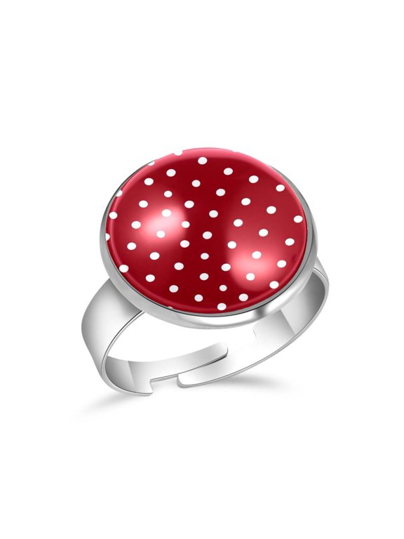 White Polka Dots Patterns Stainless Steel Rings for Women, Open Adjustable Ring Promise Ring Jewelry Gifts