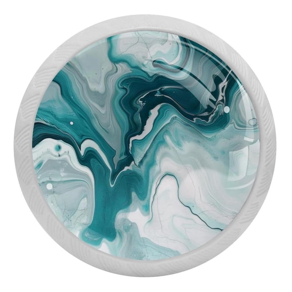PhooArto White and Teal Marble Print 4 PCS Crystal Glass Cabinet Knobs, Drawer Kitchen Cabinets Dresser Cupboard Wardrobe Pulls Handle - Glowing in the Dark