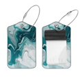 thumbnail image 1 of PhooArto White and Teal Marble Print Luggage Tags with Stainless Steel Loop, 2 Pack Luggage Tag Holders for Travel Luggage Baggage Identifier, 1 of 6