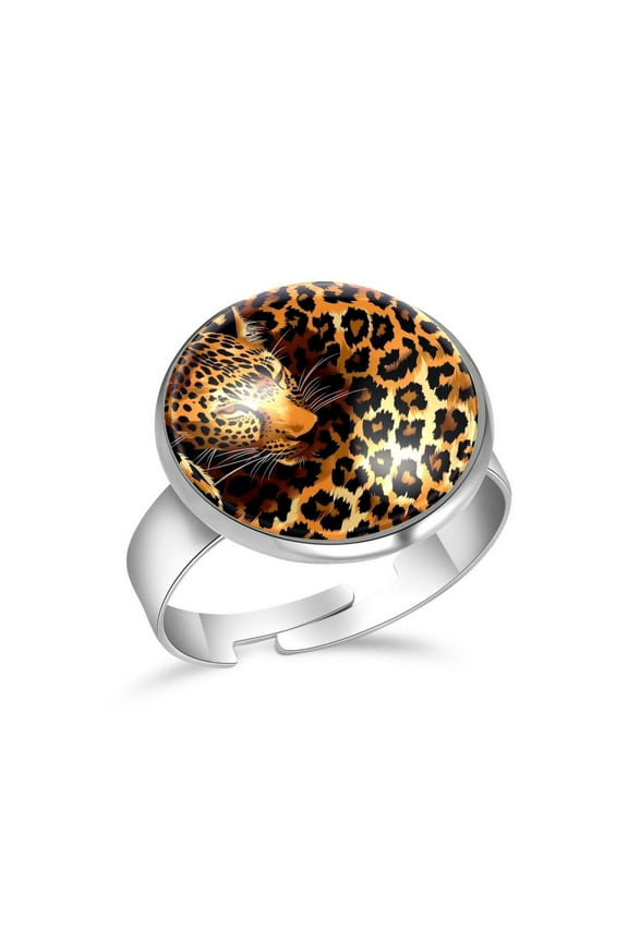 Wild Animal Leopard Pattern Stainless Steel Rings for Women, Open Adjustable Ring Promise Ring Jewelry Gifts