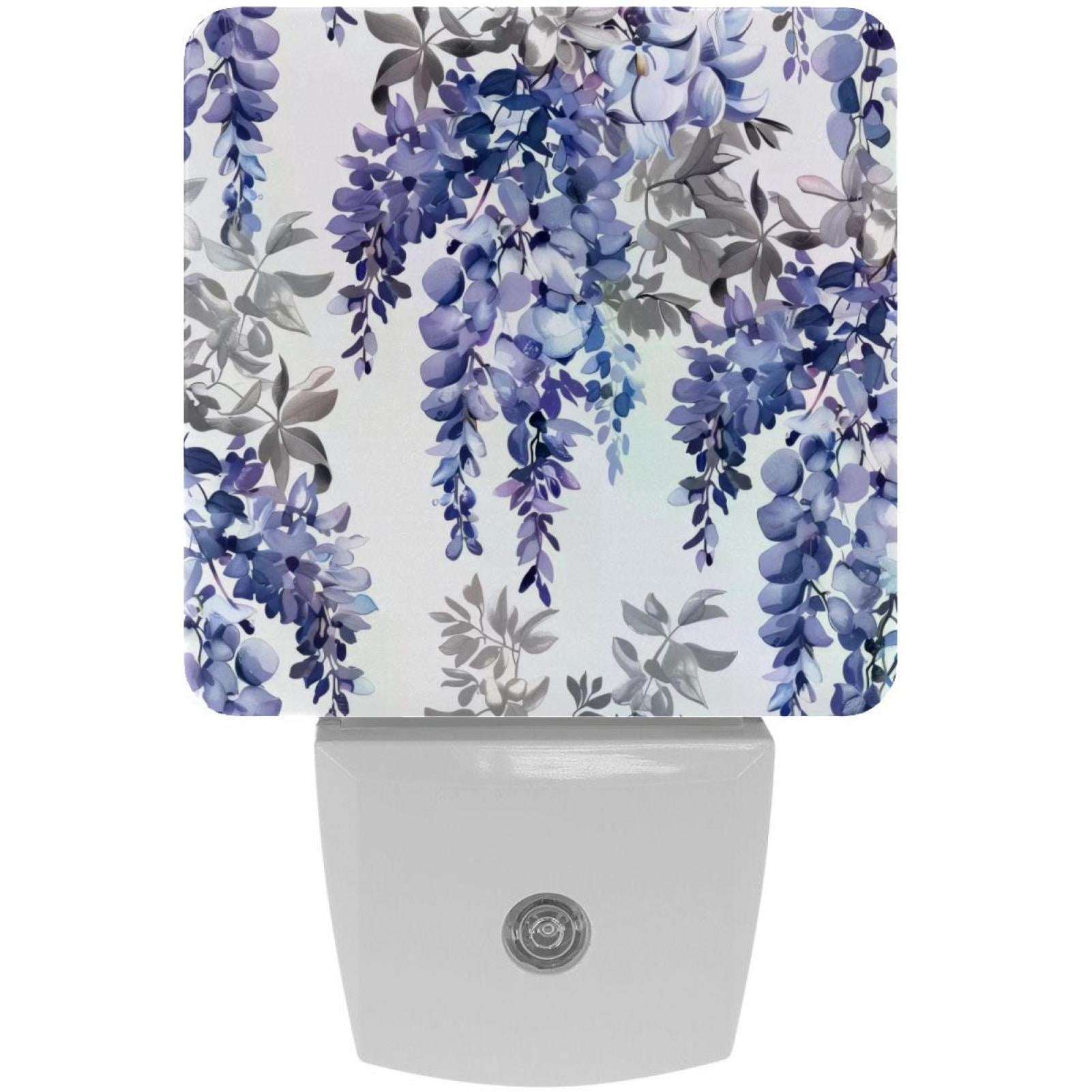 PhooArto Wisteria Flowers Pattern Plug in LED Night Light Auto Sensor Dusk to Dawn Decorative Night for Bedroom, Bathroom, Kitchen, Hallway, Stairs, Baby's Room, Energy Saving