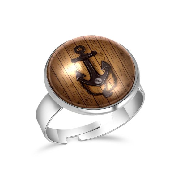 PhooArto Wooden Board Anchor Stainless Steel Rings for Women, Open Adjustable Ring Promise Ring Jewelry Gifts