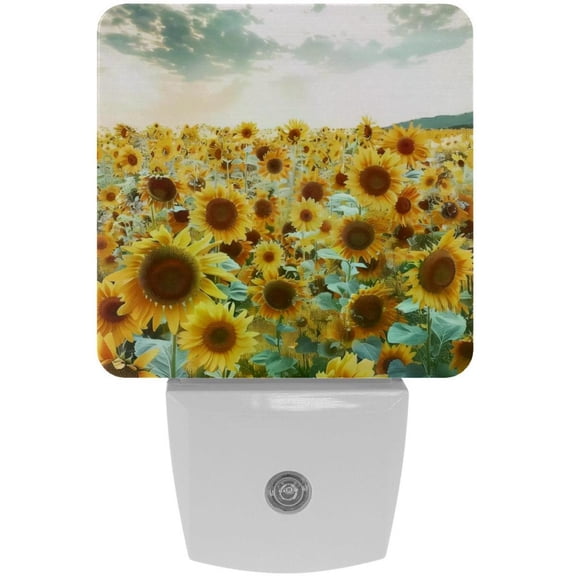PhooArto Yellow Floral Sunflowers Field Plug in LED Night Light Auto Sensor Dusk to Dawn Decorative Night for Bedroom, Bathroom, Kitchen, Hallway, Stairs, Baby's Room, Energy Saving
