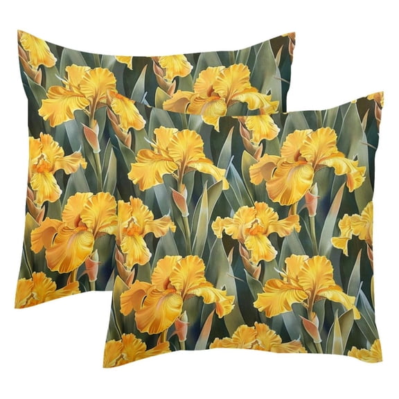 PhooArto Yellow Flower Iris Pattern Set of 2 Throw Pillow Covers Cases - 16" x 16" Square Decorative Cushion Covers for Sofa Couch Bed Home Decoration