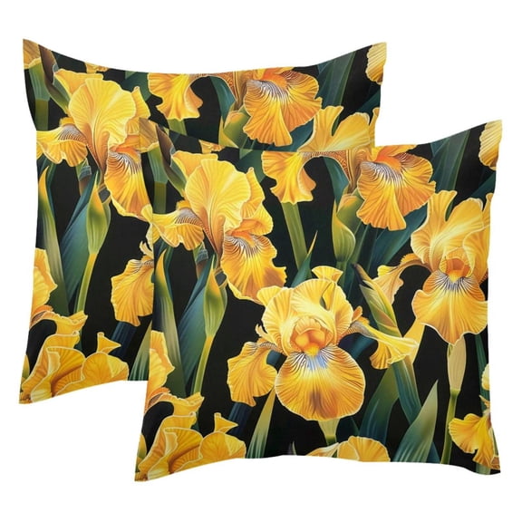 PhooArto Yellow Iris Flower Patterns Set of 2 Throw Pillow Covers Cases - 16" x 16" Square Decorative Cushion Covers for Sofa Couch Bed Home Decoration