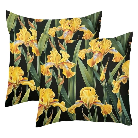 PhooArto Yellow Iris Flowers Pattern Set of 2 Throw Pillow Covers Cases - 16" x 16" Square Decorative Cushion Covers for Sofa Couch Bed Home Decoration
