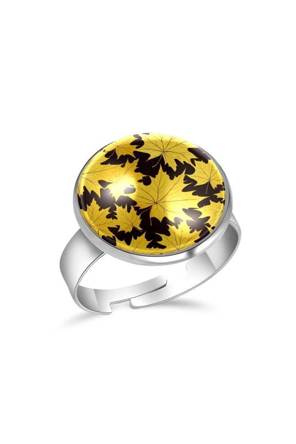 Yellow Maple Leaves Stainless Steel Rings for Women, Open Adjustable Ring Promise Ring Jewelry Gifts